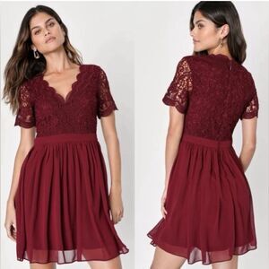 Lulus Women's Angel in Disguise Lace Fit and Flare Skater Dress Size Small